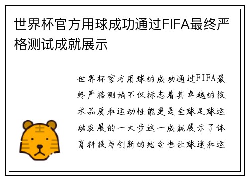 世界杯官方用球成功通过FIFA最终严格测试成就展示